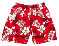 "Tribal Council" (Red) Men's Swim Trunks (with mesh liner / side pockets) - 6.5" Mid Length - Board Shorts World Outlet