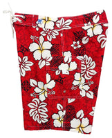 "Tribal Council" (Red) Women's Cargo + Back Pocket Board/Swim Shorts - 10.5" - Board Shorts World Outlet