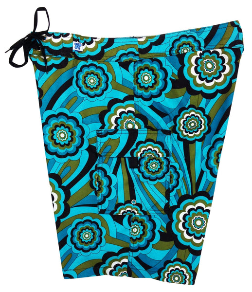 "Yellow Brick Road" (Green) Women's Cargo + Back Pocket Board/Swim Shorts - 10.5" - Board Shorts World Outlet
