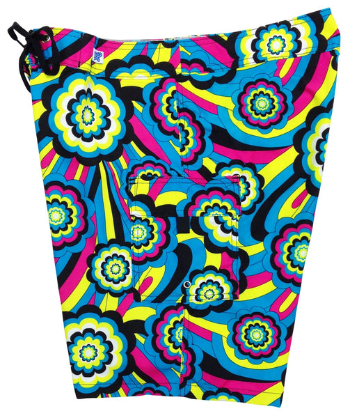 "Yellow Brick Road" (Turquoise) Women's Cargo + Back Pocket Board/Swim Shorts - 10.5" - Board Shorts World Outlet