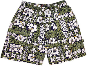 "Background Check" (Blue)  Swim Trunks (with mesh liner / side pockets) - 6.5" Mid Length