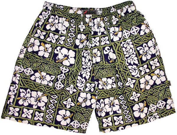 "Background Check" (Blue) Men's Swim Trunks (with mesh liner / side pockets) - 6.5" Mid Length