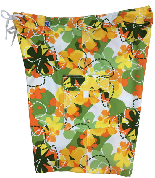 "Bee Line" (Green) Womens Board/Swim Shorts - 10.5"