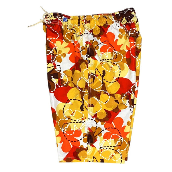 "Bee Line" (Red) Womens Elastic Waist Swim Board Shorts. REGULAR Rise + 11" Inseam - Board Shorts World Outlet