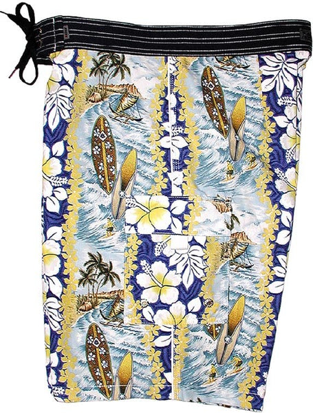 "Bonus Round" (Blue) Double Cargo Pocket Board Shorts - Board Shorts World Outlet