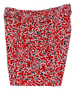 Load image into Gallery viewer, &quot;Bullwinkle&quot; (Black/Red)  Swim Trunks (with mesh liner / side pockets) - 6.5&quot; Mid Length
