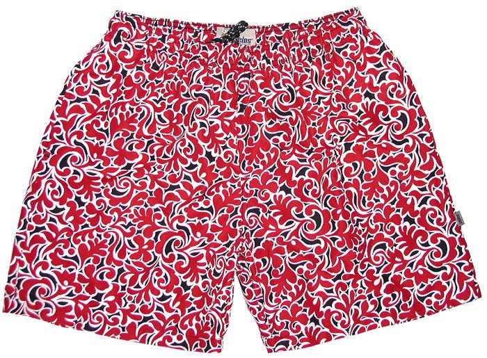 "Bullwinkle" (Black/Red) Swim Trunks (with mesh liner / side pockets) - 6.5" Mid Length - Board Shorts World Outlet