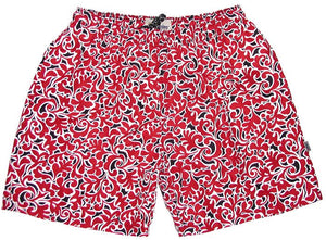 "Bullwinkle" (Black/Red) Swim Trunks (with mesh liner / side pockets) - 6.5" Mid Length - Board Shorts World Outlet