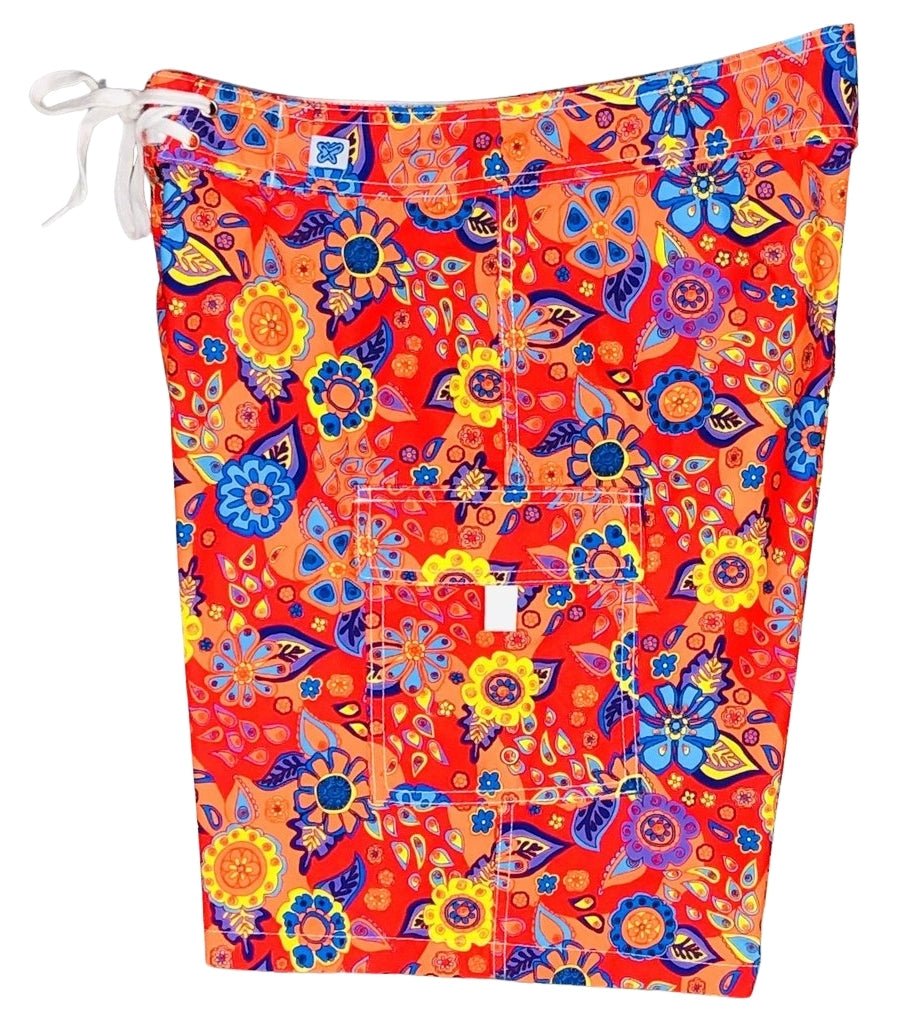 "Carnival" (Red) Womens Board/Swim Shorts - 10.5" - Board Shorts World Outlet