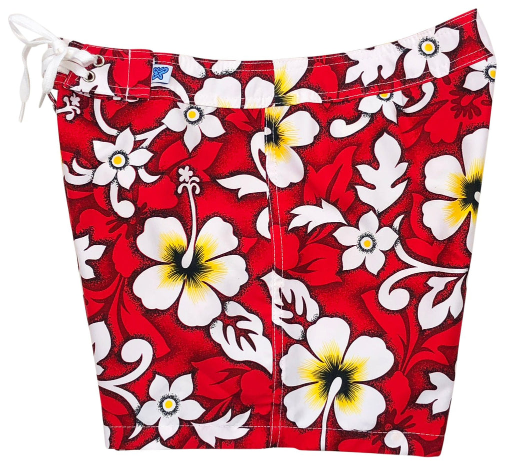 "Charm School" 5" Womens Back Pocket Board Shorts (Red) - Board Shorts World Outlet