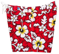 "Charm School" 5" Womens Back Pocket Board Shorts (Red) - Board Shorts World Outlet