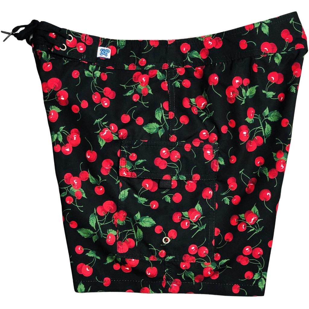 "Cherries" Print 7" Womens Cargo + Back Pocket Board Shorts - Board Shorts World Outlet