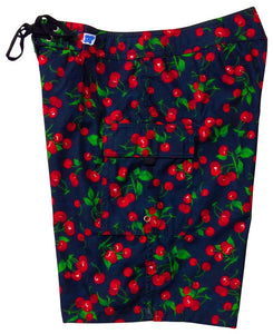 "Cherries" Print Girls Board (Swim) Shorts - (Black) - Board Shorts World Outlet