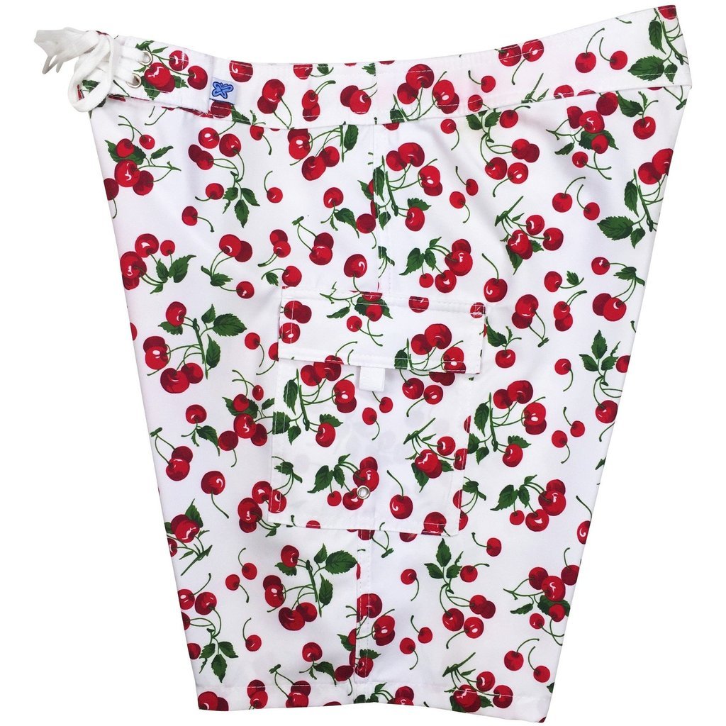 "Cherries" Print Girls Board (Swim) Shorts - (White) - Board Shorts World Outlet