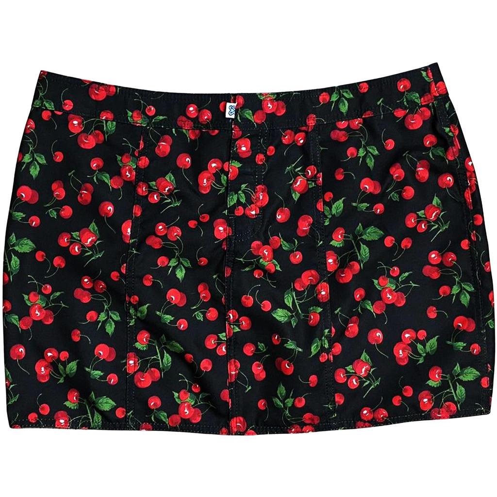 "Cherries" Print Hipster Board Skirt (Black) - Board Shorts World Outlet