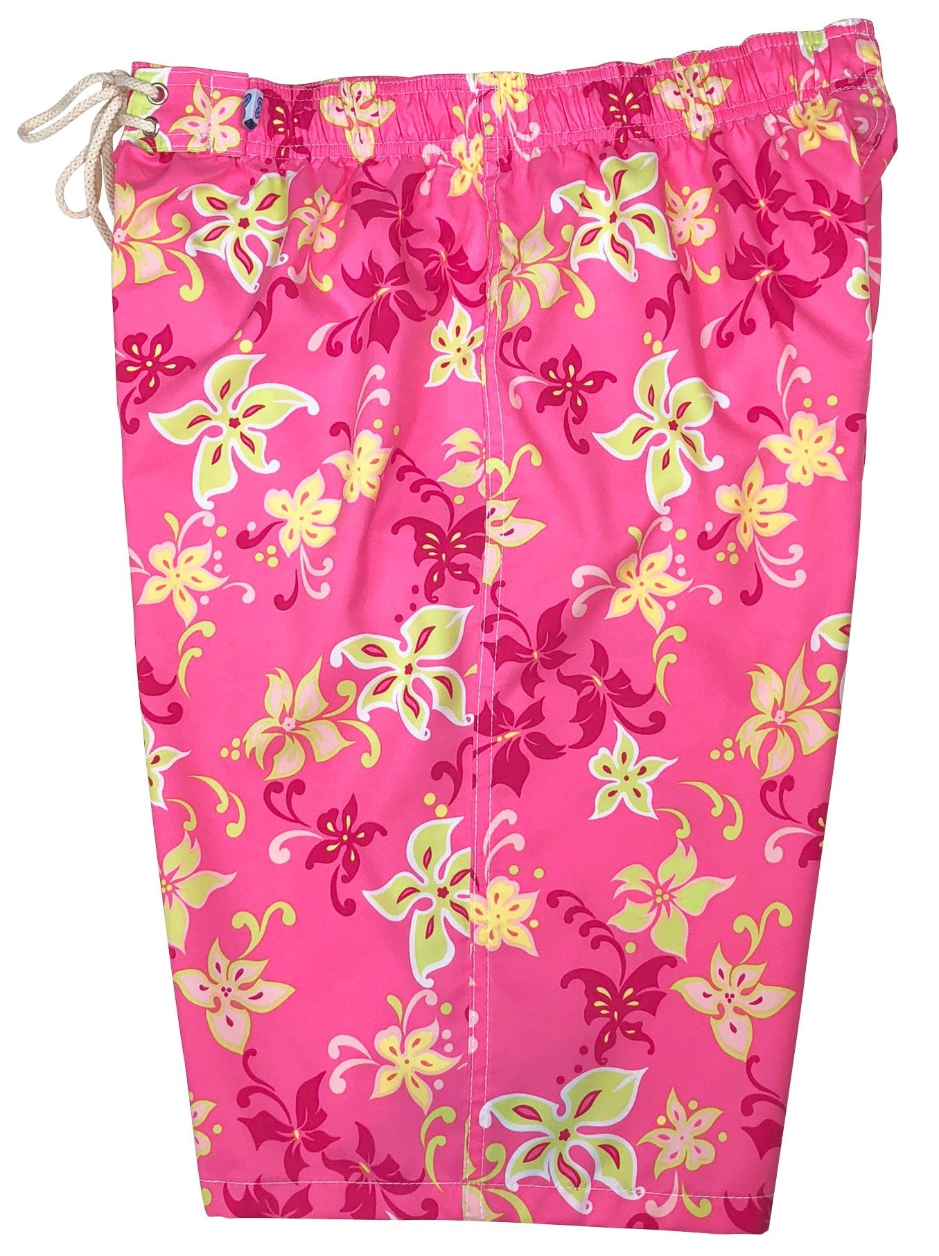 "Chick Flick" (Pink) Womens Elastic Waist Swim Board Shorts. REGULAR Rise + 11" Inseam - Board Shorts World Outlet