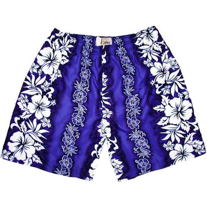 "Conga Line" (Blue) Swim Trunks (with mesh liner / side pockets) - 6.5" Mid Length - Board Shorts World Outlet