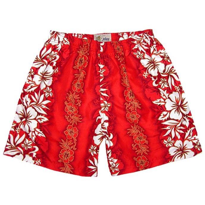 "Conga Line" (Red) Swim Trunks (with mesh liner / side pockets) - 6.5" Mid Length - Board Shorts World Outlet