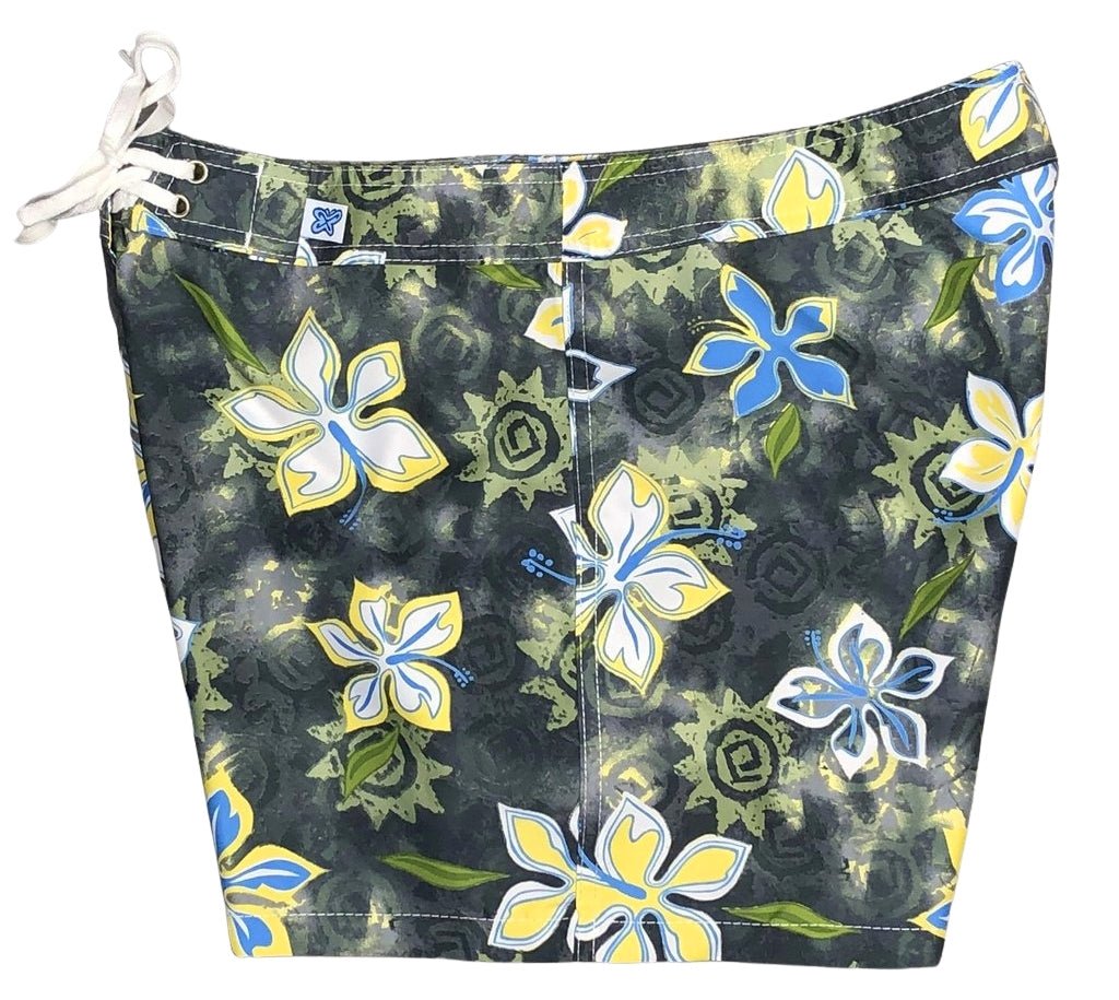 "Desert Bloom" 5" Womens Back Pocket Board Shorts (Charcoal) - Board Shorts World Outlet
