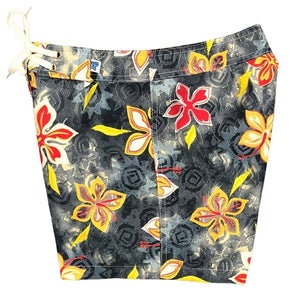 "Desert Bloom" 5" Womens Back Pocket Board Shorts (Charcoal) - Board Shorts World Outlet