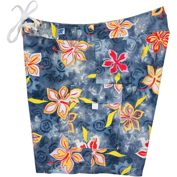 "Desert Bloom" (Charcoal) 7" Womens Cargo + Back Pocket Board Shorts - Board Shorts World Outlet