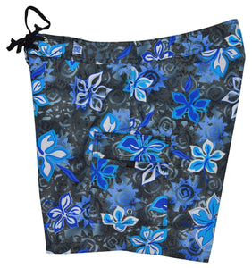 "Desert Bloom" (Charcoal + Blue) 7" Womens Cargo + Back Pocket Board Shorts - Board Shorts World Outlet