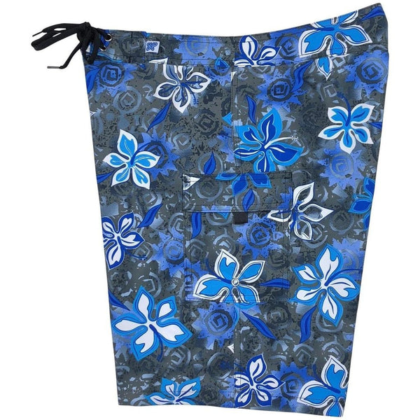 "Desert Bloom" (Charcoal + Blue) Womens Board/Swim Shorts - 10.5" - Board Shorts World Outlet