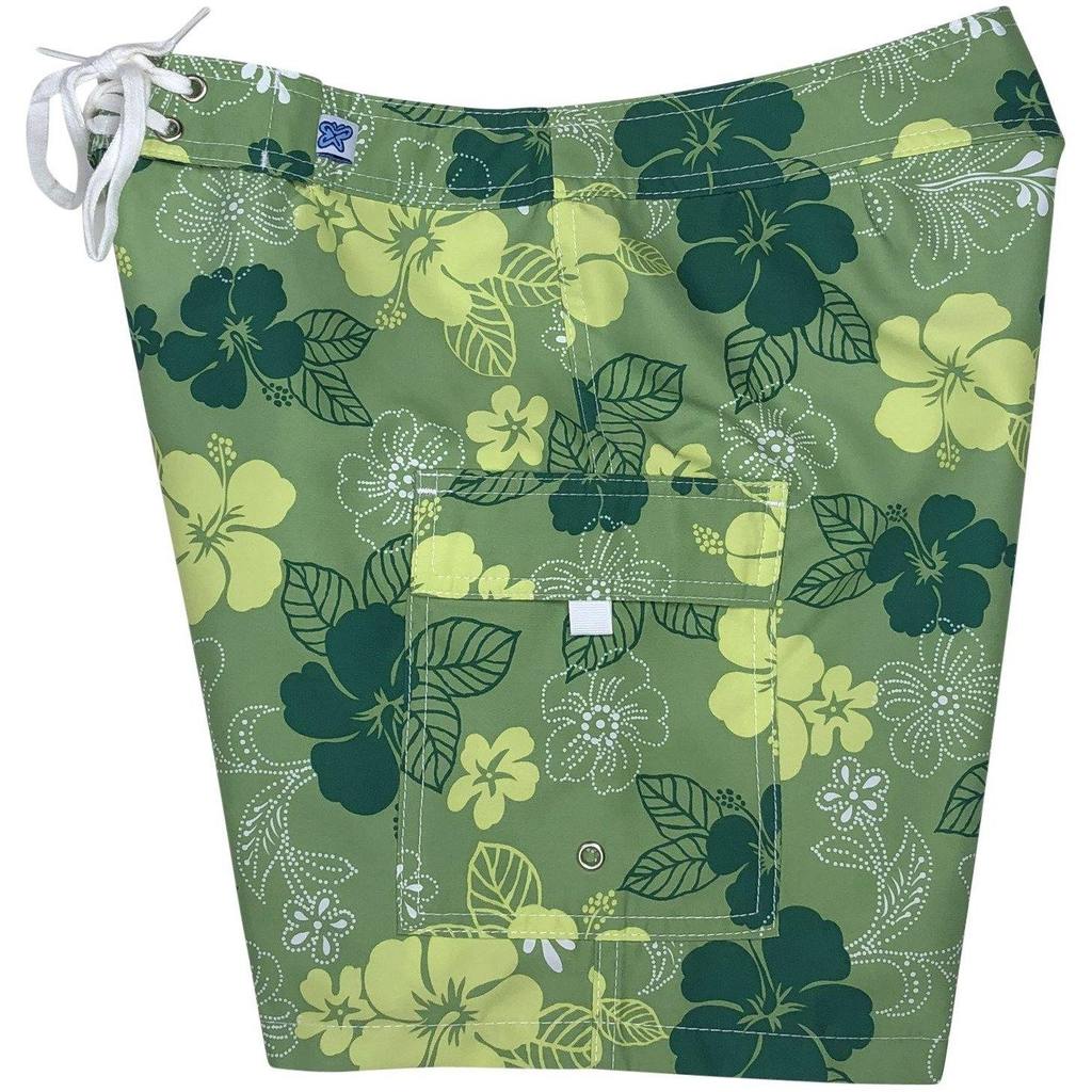 "Dew Drops" (Green) 7" Womens Cargo + Back Pocket Board Shorts - Board Shorts World Outlet