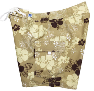 "Dew Drops" (Tan) 7" Womens Cargo + Back Pocket Board Shorts - Board Shorts World Outlet