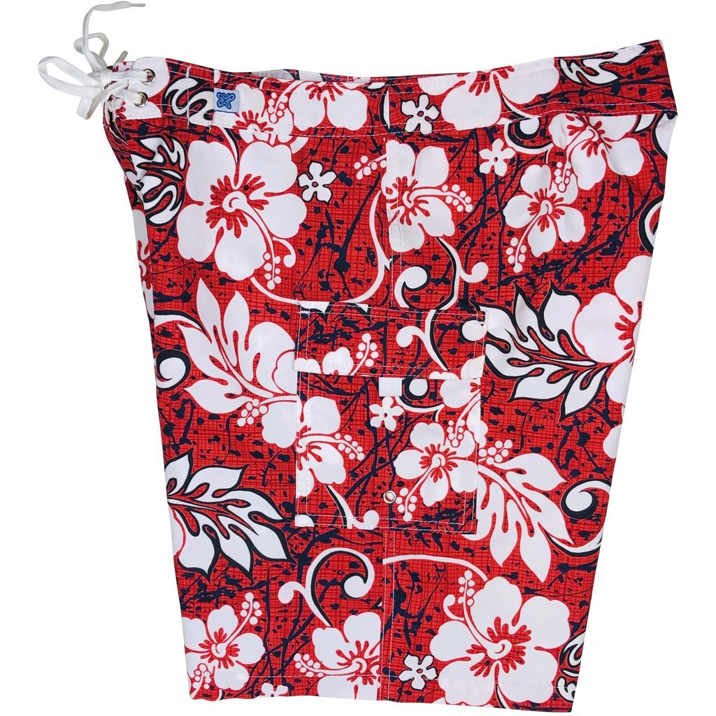 "Drop Cloth" (Red) Womens Board/Swim Shorts - 10.5" - Board Shorts World Outlet