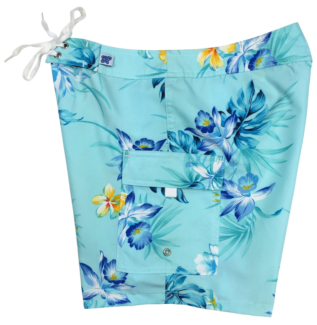 "Early Spring" (Blue) 7" Womens Cargo + Back Pocket Board Shorts - Board Shorts World Outlet