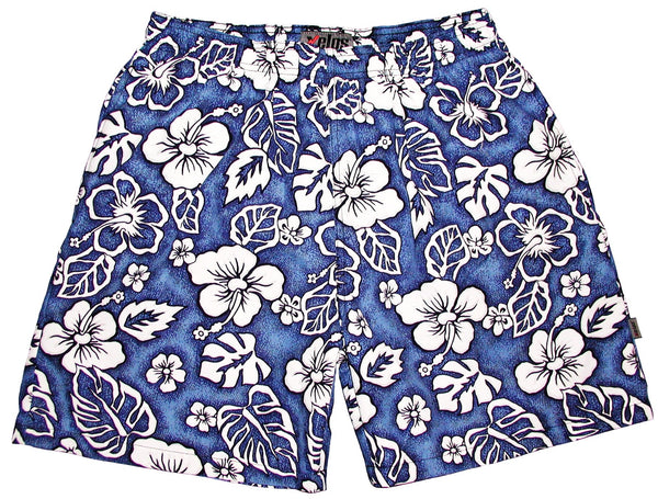 "Empirical Age" (Blue) Swim Trunks (with mesh liner / side pockets) - 6.5" Mid Length - Board Shorts World Outlet