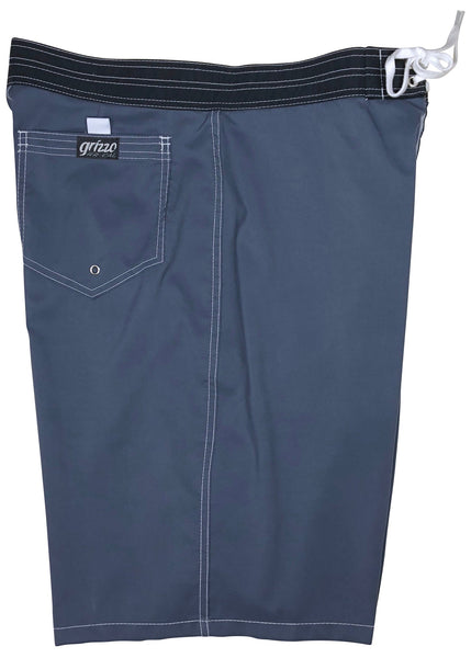 Grizzo Brand Solid Board Shorts w/ Back Pocket (Charcoal, Olive or Stone) - Board Shorts World Outlet