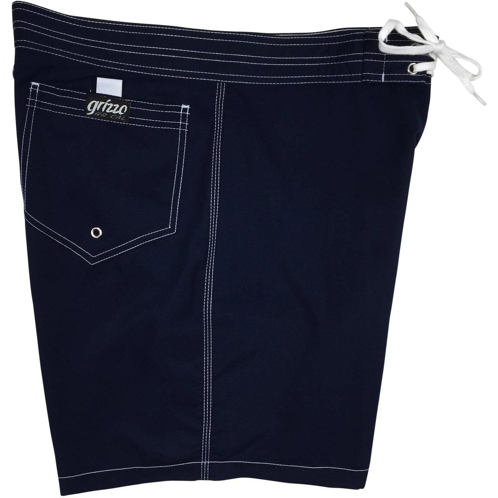 Grizzo Brand Solid Board Shorts w/ Back Pocket - Retro Shortie - 5" (Navy, Mango, Silver or Stone) - Board Shorts World Outlet