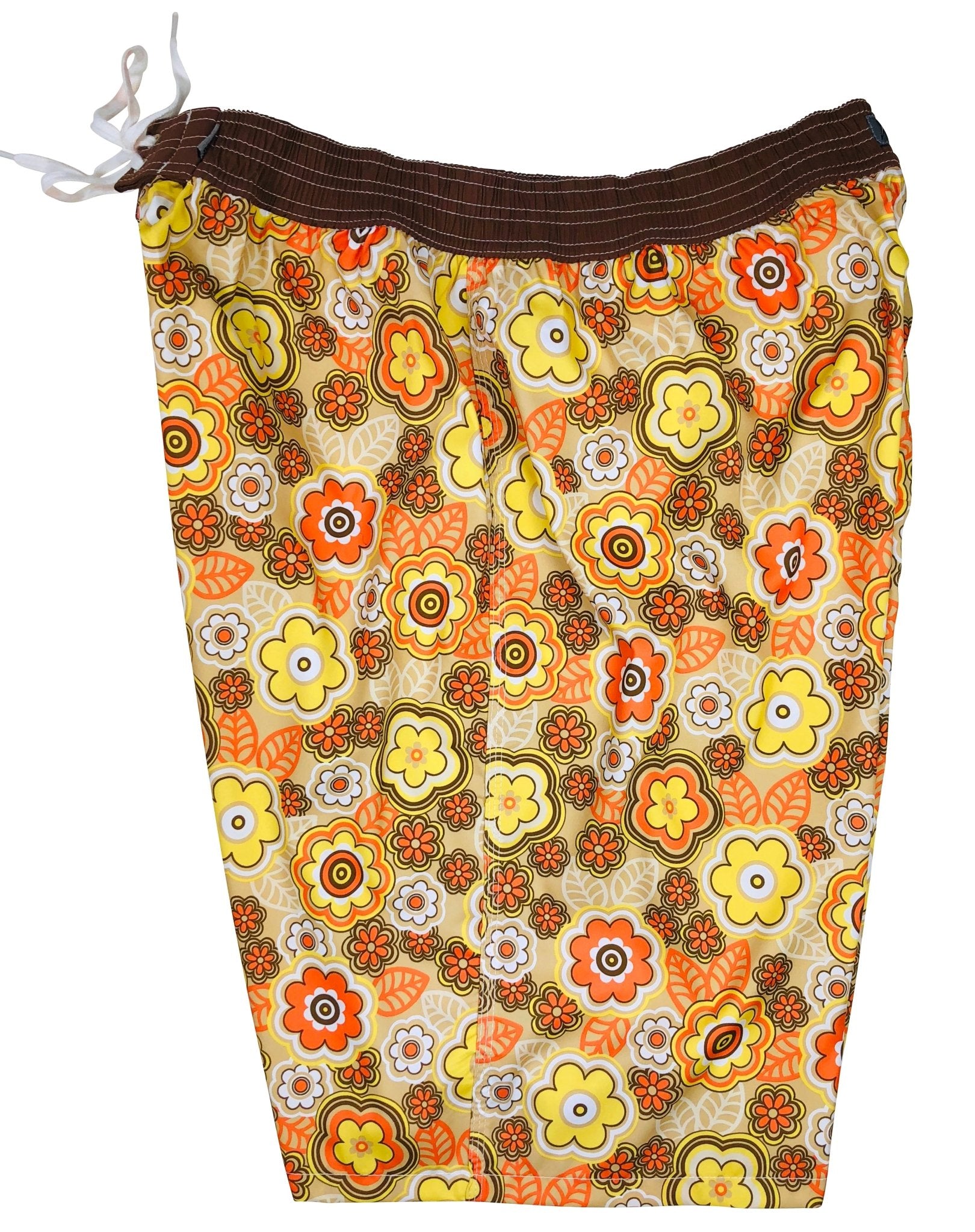 "Groovapalooza" (Sand) Mens Elastic Waist Board Shorts - 8" Inseam w/ Back Pocket - Board Shorts World Outlet