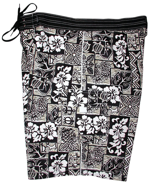 "Hieroglyphics" (Black) Double Cargo Pocket Board Shorts - Board Shorts World Outlet