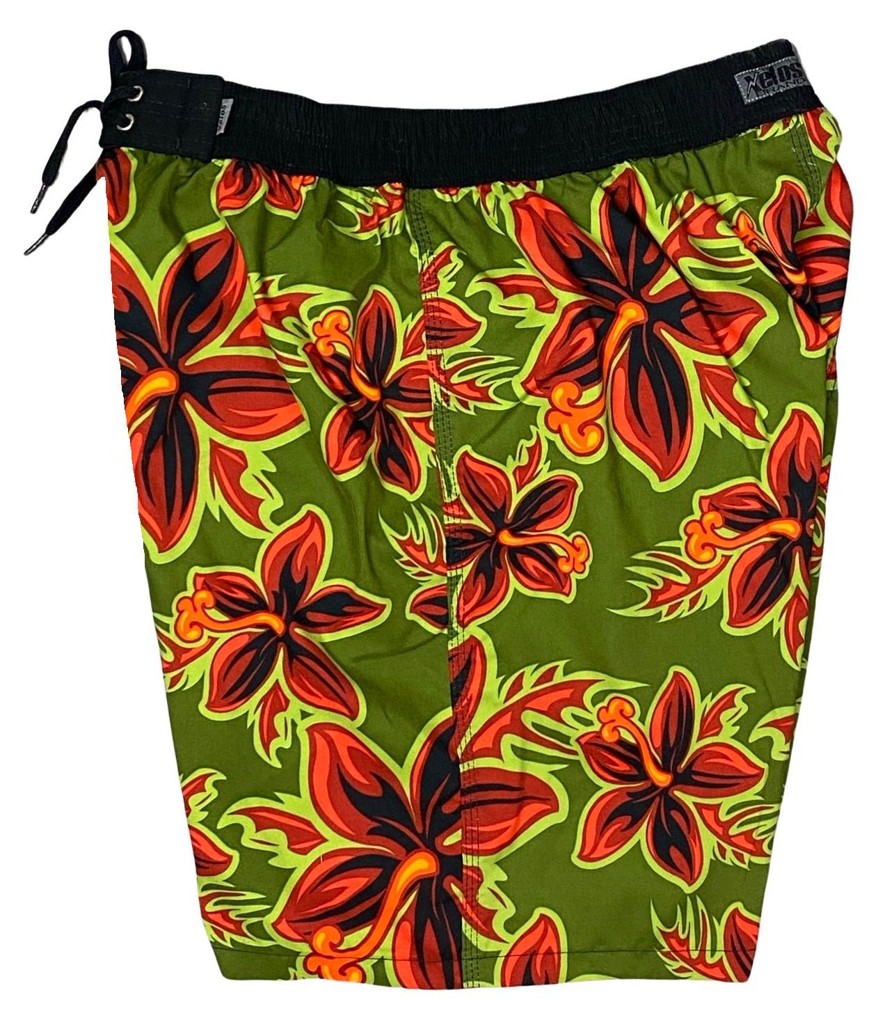 "Hot Shot" (Green) Mens Elastic Waist Board Shorts - 8" Inseam w/ Back Pocket - Board Shorts World Outlet