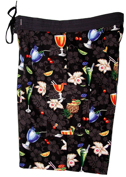 "Hurry Sundown" (Black) Double Cargo Pocket Board Shorts - Board Shorts World Outlet