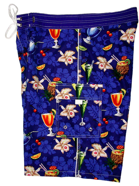 "Hurry Sundown" (Blue) Double Cargo Pocket Board Shorts - Board Shorts World Outlet