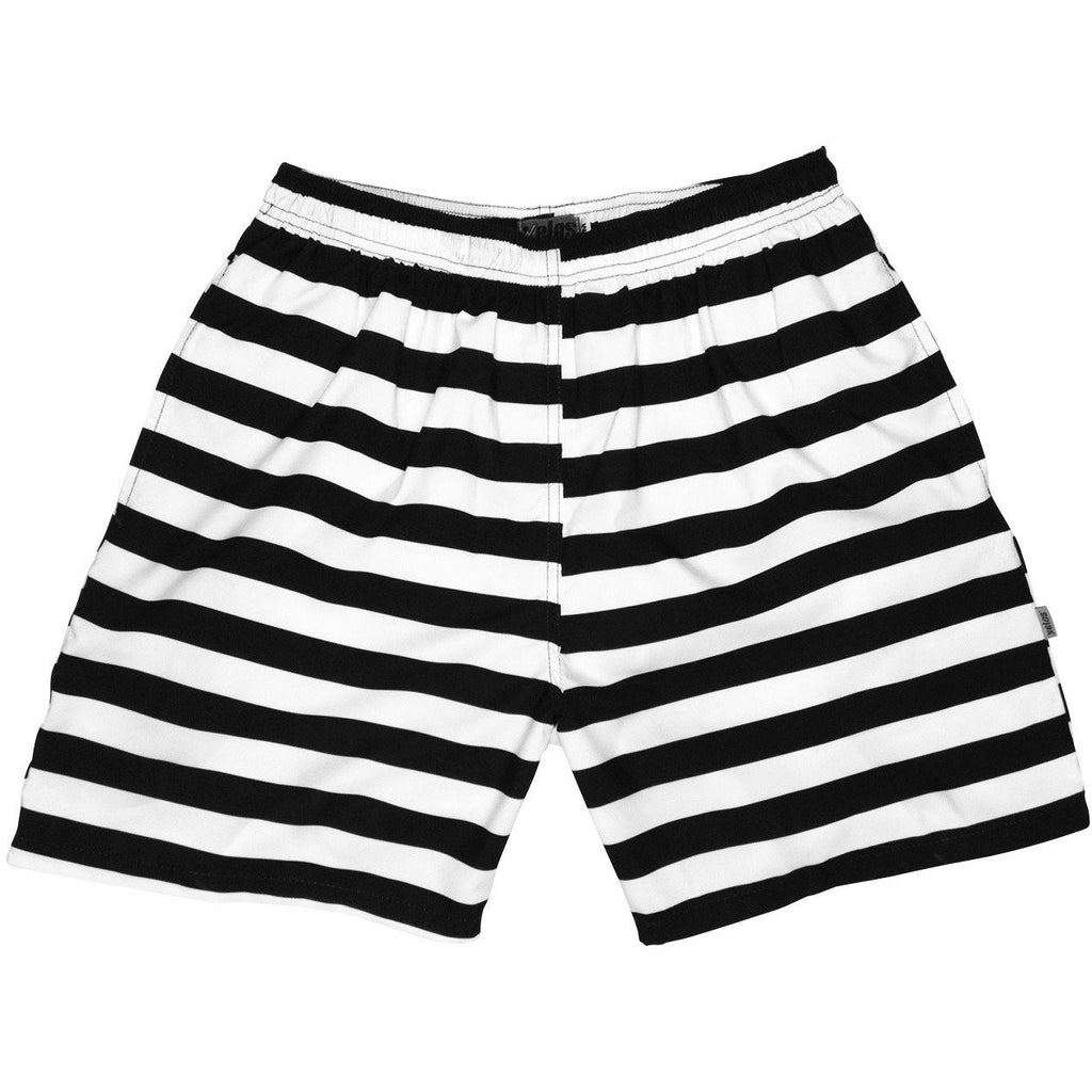 "Jail Bird" (Black) Swim Trunks (with mesh liner / side pockets) - 6.5" Mid Length - Board Shorts World Outlet