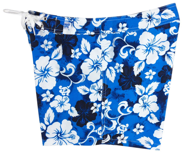 "Jungle Boogie" 5" Womens Back Pocket Board Shorts (Blue) - Board Shorts World Outlet