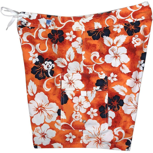 "Jungle Boogie" 7" Womens Cargo + Back Pocket Board Shorts (Orange) - Board Shorts World Outlet