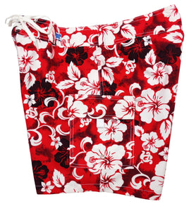 "Jungle Boogie" 7" Womens Cargo + Back Pocket Board Shorts (Red) - Board Shorts World Outlet