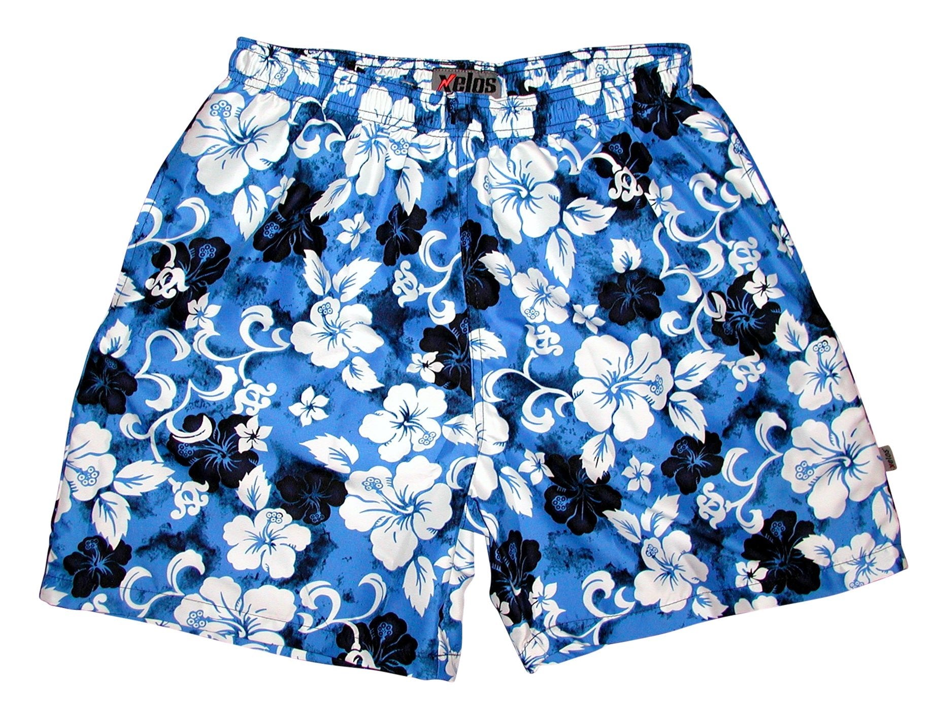 "Jungle Boogie" (Blue) Swim Trunks (with mesh liner / side pockets) - 6.5" Mid Length - Board Shorts World Outlet