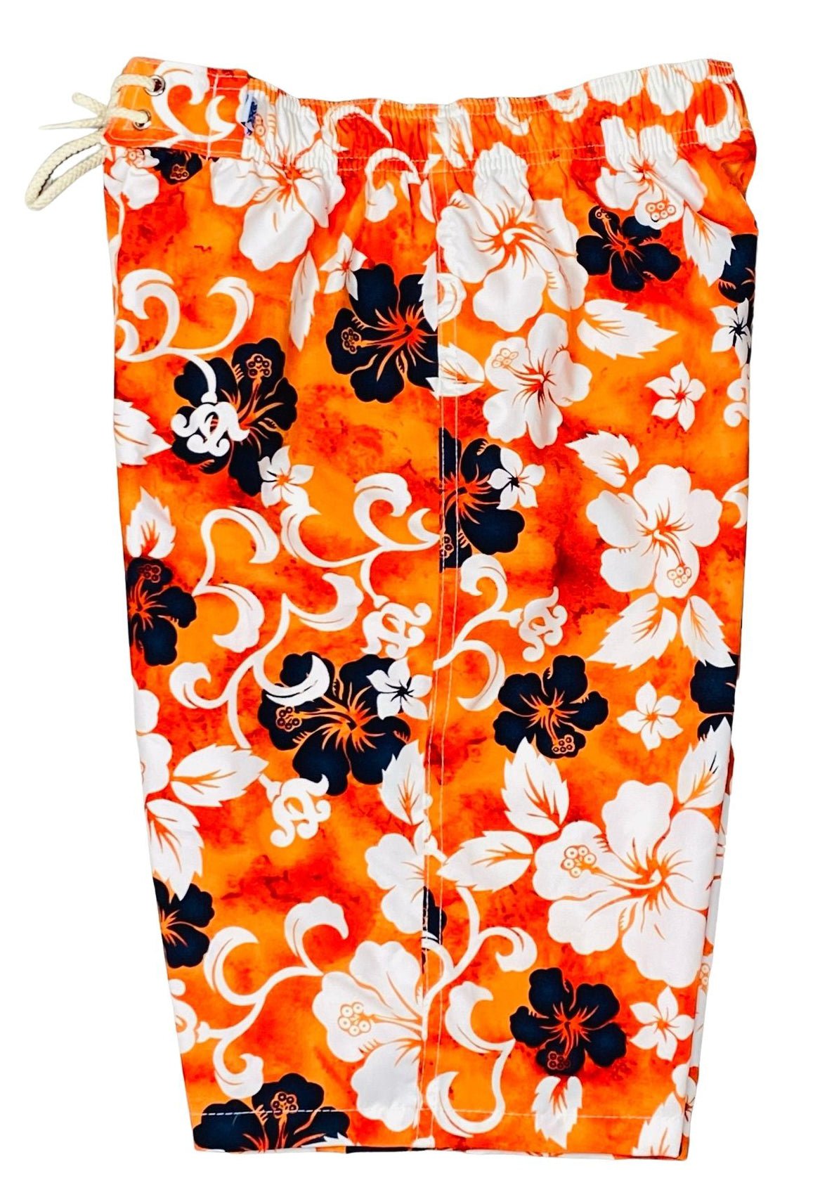"Jungle Boogie" (Orange) Womens Elastic Waist Swim Board Shorts. REGULAR Rise + 11" Inseam - Board Shorts World Outlet