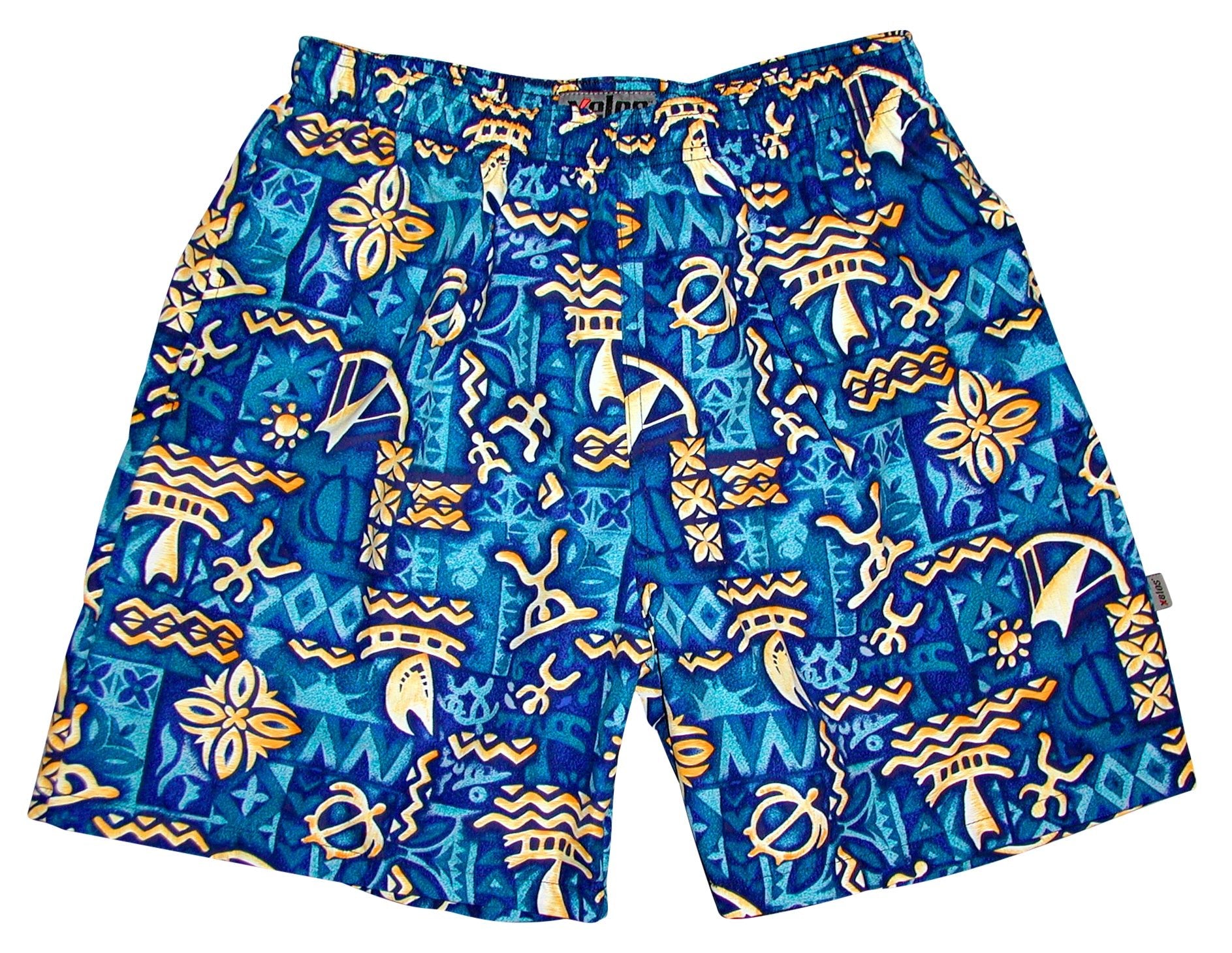 "Jungle Cruise" (Blue) Swim Trunks (with mesh liner / side pockets) - 6.5" Mid Length - Board Shorts World Outlet