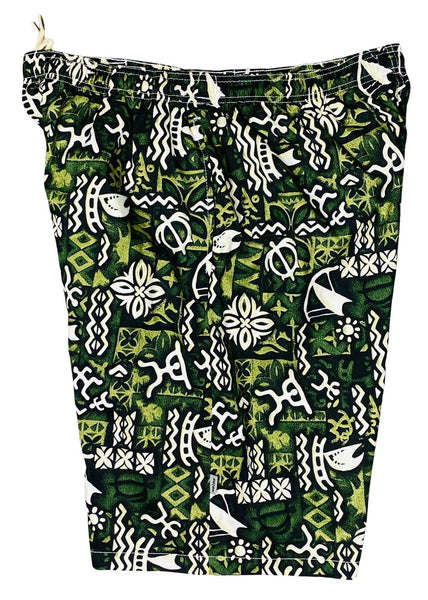 "Jungle Cruise" (Olive) 22" Long Swim Trunks (with mesh liner / DOUBLE CARGO pockets) - Board Shorts World Outlet