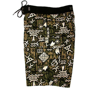 "Jungle Cruise" (Olive) Double Cargo Pocket Board Shorts - Board Shorts World Outlet