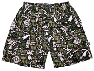 "Jungle Cruise" (Olive) Swim Trunks (with mesh liner / side pockets) - 6.5" Mid Length - Board Shorts World Outlet