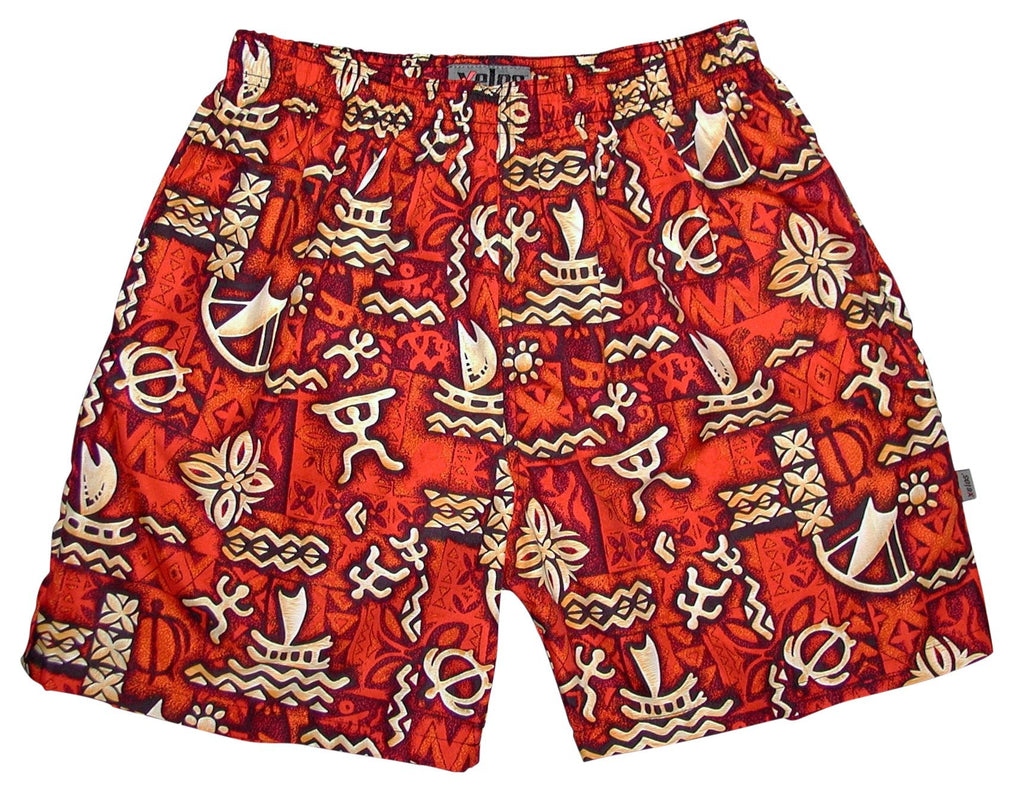 "Jungle Cruise" (Red) Swim Trunks (with mesh liner / side pockets) - 6.5" Mid Length - Board Shorts World Outlet